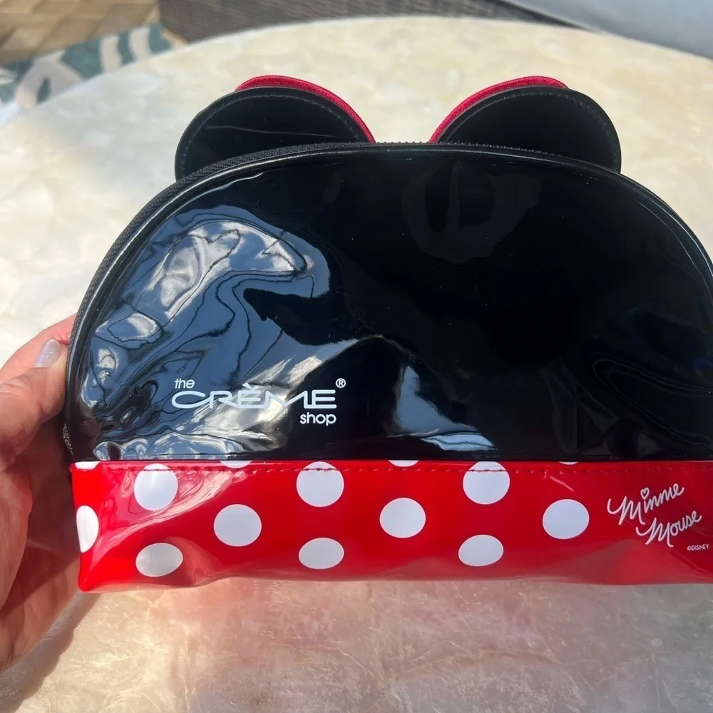 Disney + Creme Shop Disney Minnie Mouse Black Bow Vinyl Travel Pouch Makeup Bag